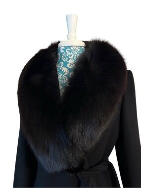 Vtg Fox Fur Black Wool Skirted Coat Pinup Bombshell Soft Girl Old Money Romantic